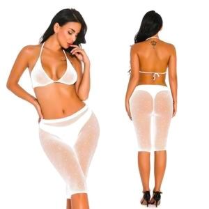 2 PC Rhinestone Mesh Triangle Bra & Biker Short